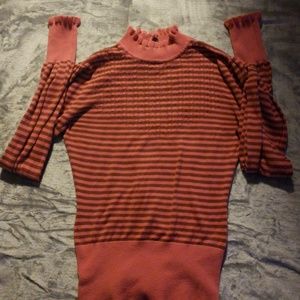 H&M Long Sleeve Pink and Brown Striped Top